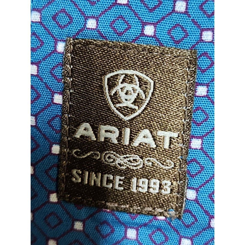 EUC Ariat Mens Blue Checkered XXL 2XL Long Sleeve Cotton Dress Shirt - Picture 2 of 4